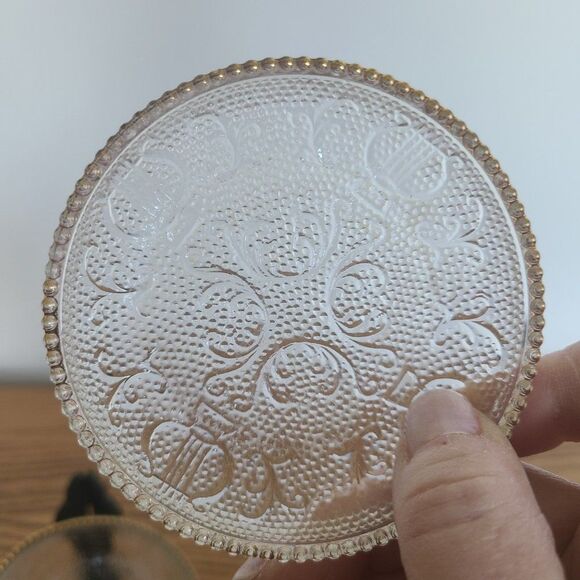 Jeannette Harp Depression Pressed Glass Coaster Trinket Dishes Gold Beaded Rim - Picture 7 of 15
